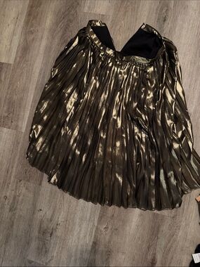 Ann Taylor Metallic Olive Pleated Skater Skirt